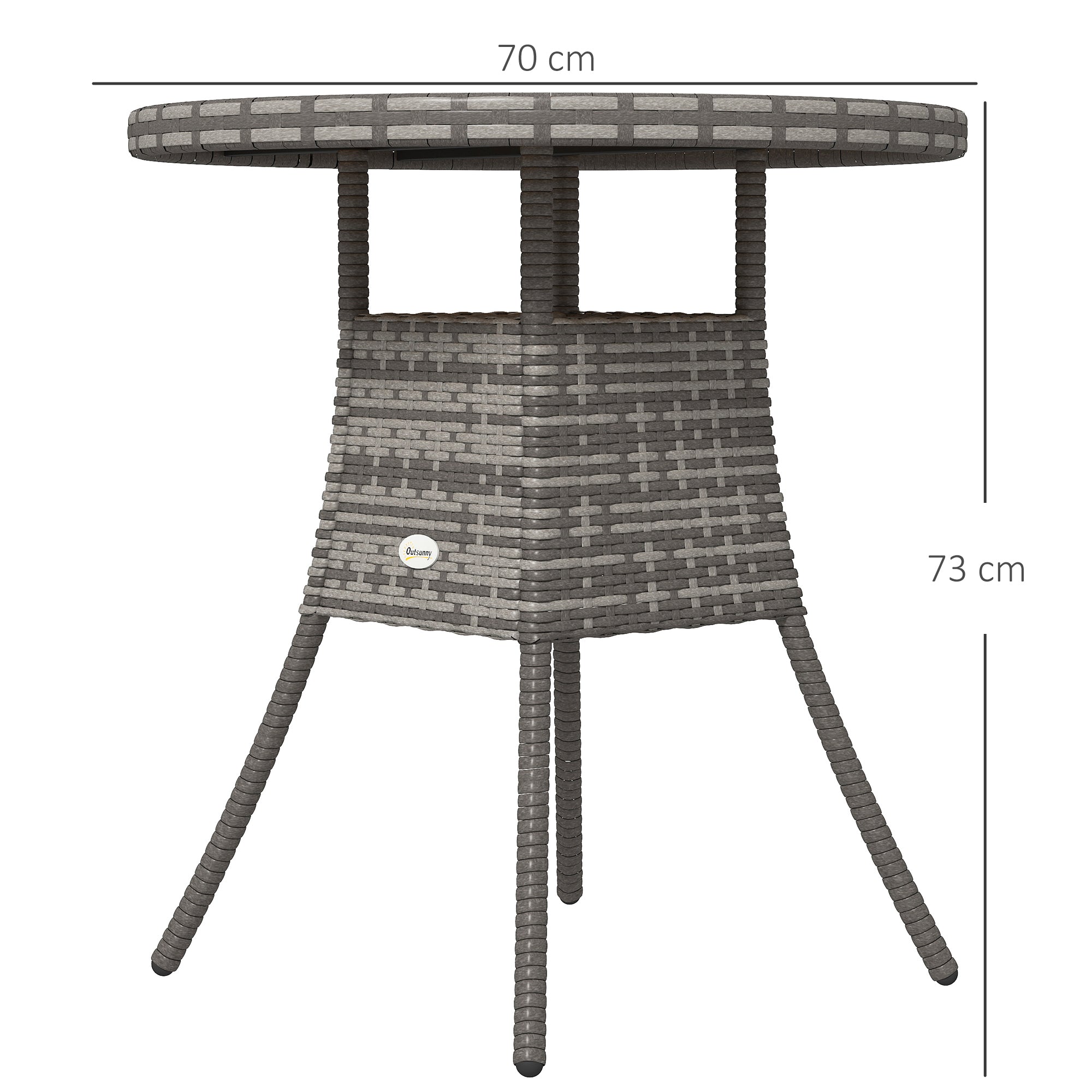 Outsunny 70 cm Wood-Effect Rattan Garden Table - Natural Wood Finish 