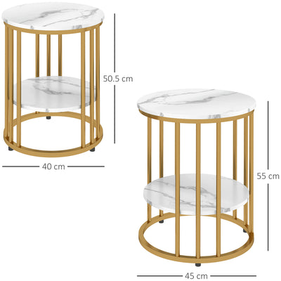HOMCOM Set of Two Marble-Effect Coffee Tables - White/Gold-Tone 