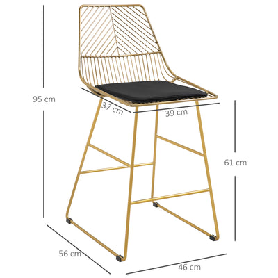 HOMCOM Set of 2 Bar stools Modern Counter Height Wire Metal Bar chairs for Kitchen, Bar Counter, Gold 