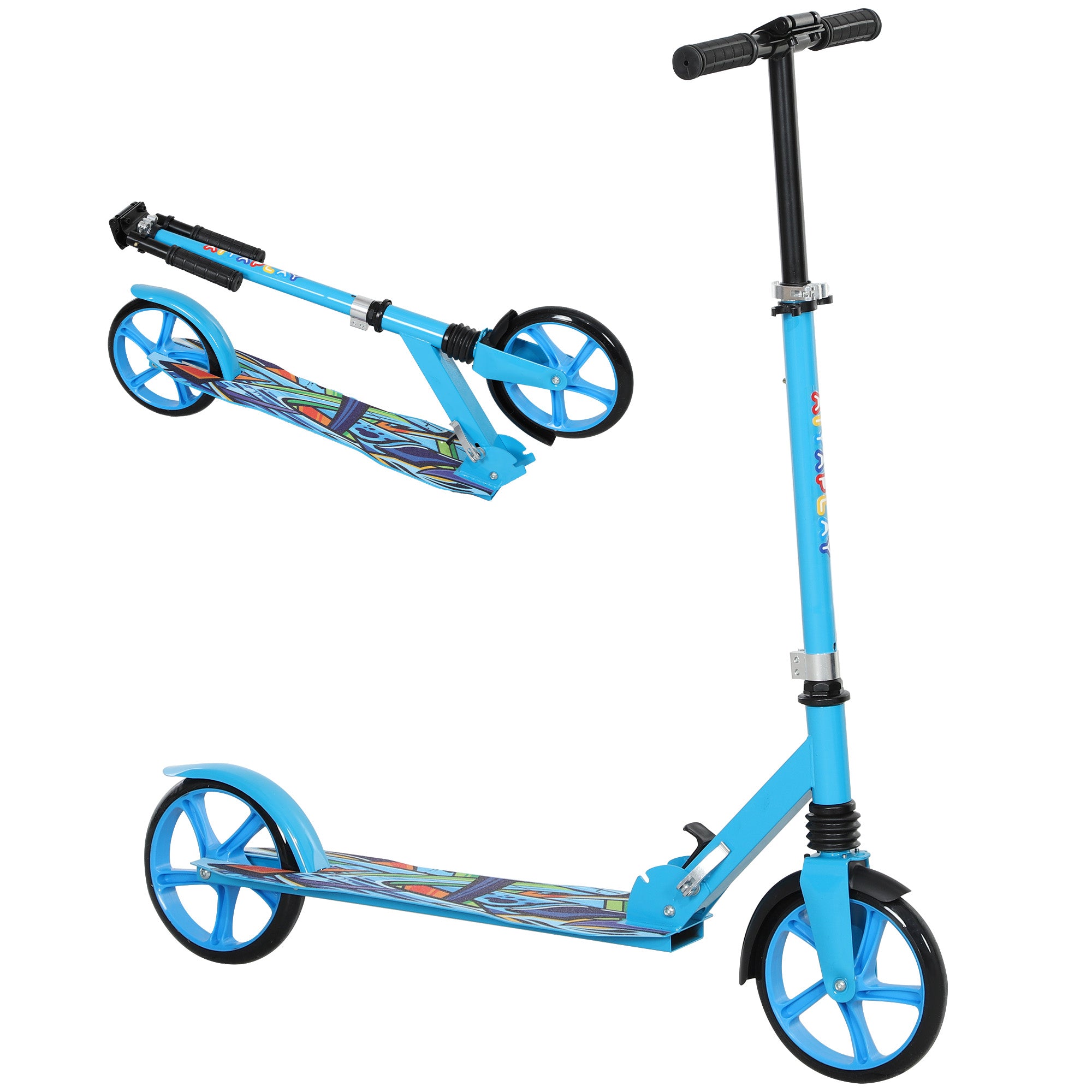 AIYAPLAY Foldable Kids Scooter with Adjustable Handlebar, 200mm Big Wheel, Rear Fender Brake, for Ages 6-12 Years, Blue 