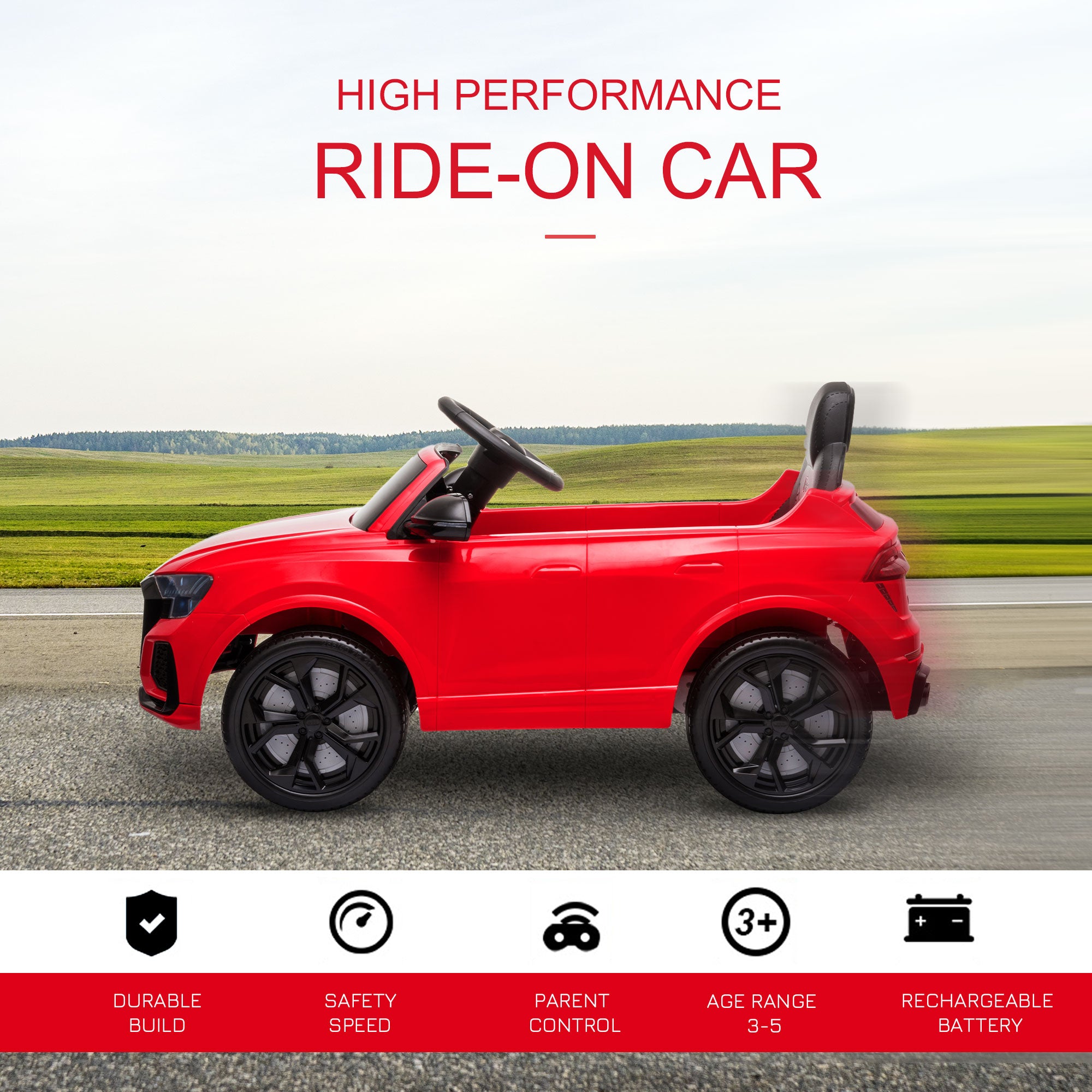 HOMCOM Audi RS Q8 Licensed Electric Car for Kids, 6V Kids' Electric Ride on with Remote Control, 7Ah Big Battery, Lights Bluetooth, Music USB MP3, for 3-5 Years Old, Red 