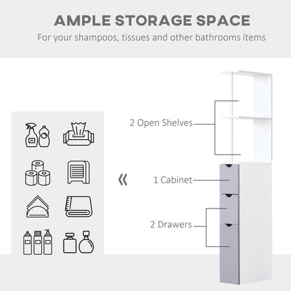 HOMCOM Tall Bathroom Cabinet, Freestanding Bathroom Storage Cabinet with 2-Tier Shelf and Drawers, Narrow Cupboard Storage Unit, White, Grey 