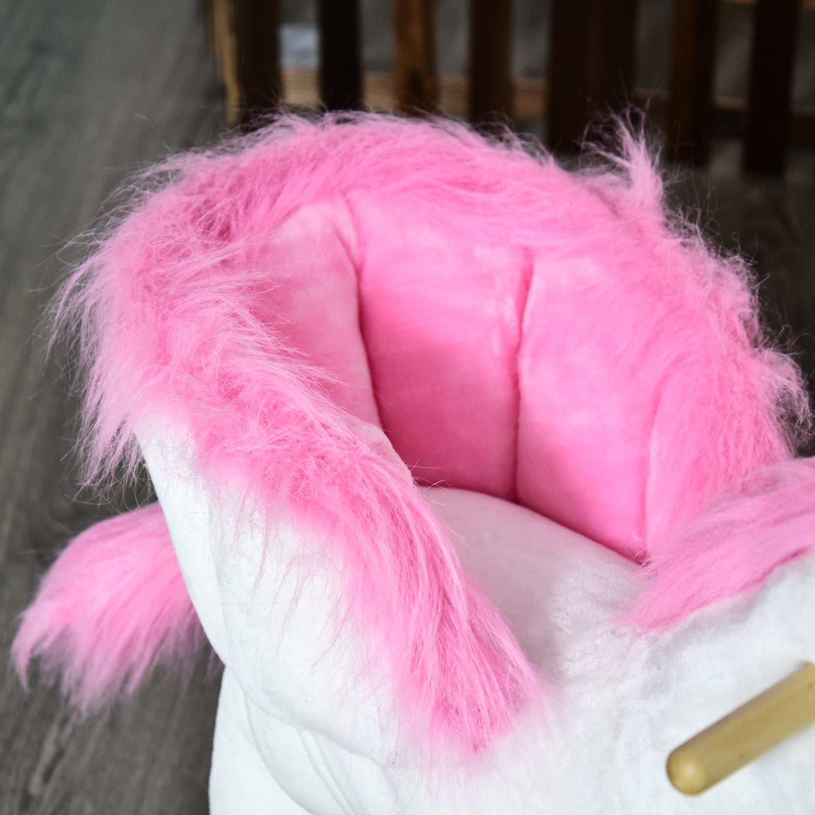 HOMCOM Kids Rocking Horse Unicorn Wooden Plush Ride On Chair Toy with Music 1.5-3 Years 