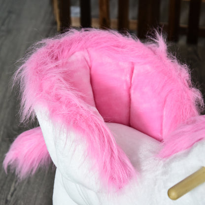 HOMCOM Kids Rocking Horse Unicorn Wooden Plush Ride On Chair Toy with Music 1.5-3 Years 