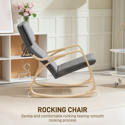 HOMCOM Comfortable Relax Rocking Chair, Upholstered Lounge Chair Recliner with High Back and Headrest for Living Room, Bedroom, Grey 