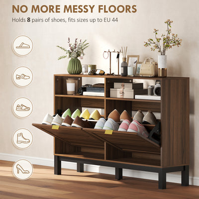HOMCOM Shoe Cabinet with 2 Flip Drawers, Narrow Shoe Storage Top for Entryway Hallway, Rustic Brown 