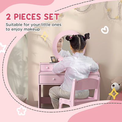 AIYAPLAY Kids Dressing Table Set Kids Make up Table with Stool and Mirror, Storage Drawers, Gift for Aged 3-8 