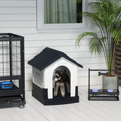 PawHut Plastic Dog Kennel with Windows, for Garden Patio, Miniature Dogs, 64.5 x 57 x 66cm - Grey 