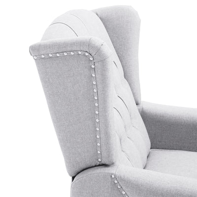 HOMCOM Recliner Armchair, Vintage Reclining Chair with Nail Head Trim, Wingback Chair with Button Tufted Back and Footrest, for Living Room, Light Grey 