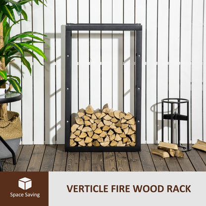 HOMCOM Metal Firewood Log Holder Tall Firewood Rack Indoor Outdoor Fireplace Wood Storage Shelf with Side Rails, Rust-Resistant, Black, 60W x 25D x 100H cm 