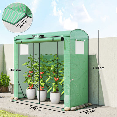 Outsunny Mini Greenhouse, Garden Tomato Growhouse with Roll-Up Door and 2 Mesh Windows, PE Cover, 200 x 75 x 188 cm, Green 