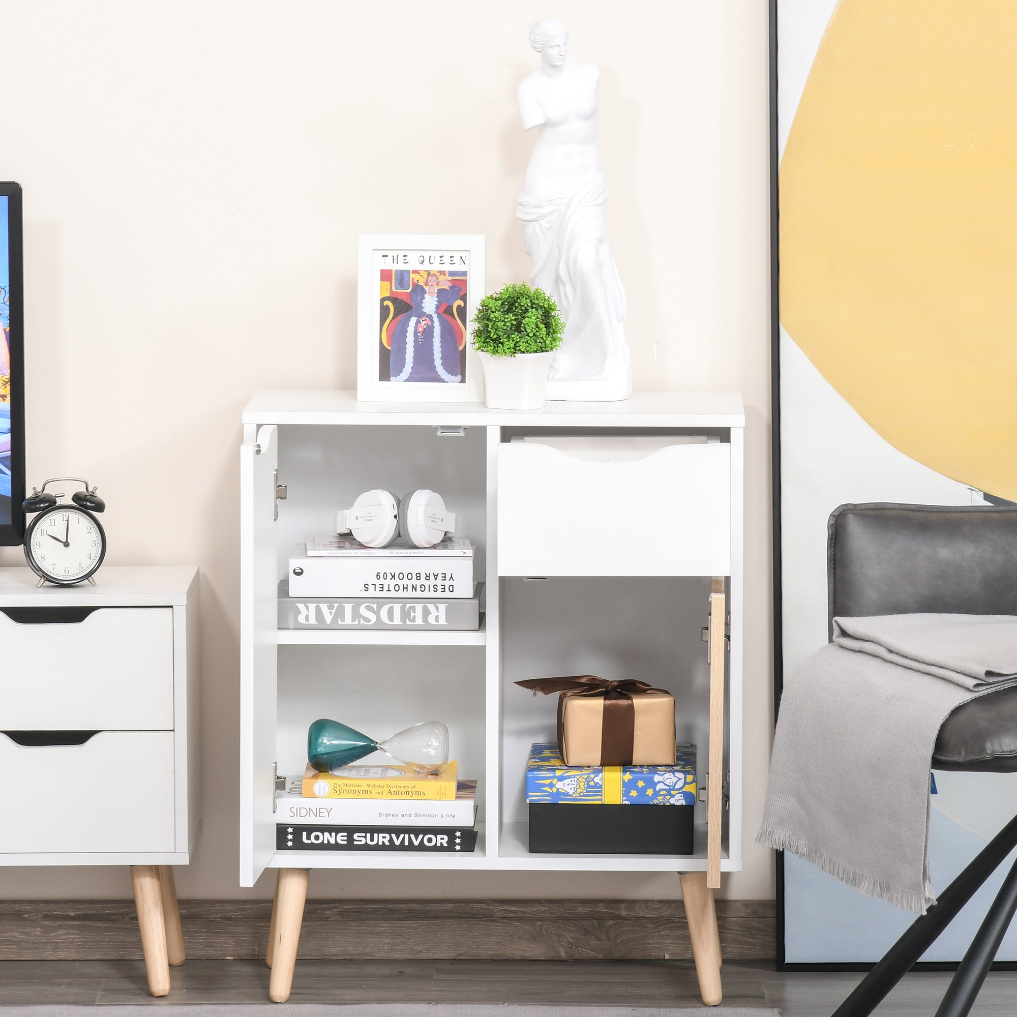 HOMCOM Sideboard Floor Cabinet Storage Cupboard with Drawer for Bedroom, Living Room, Entryway, Brown 