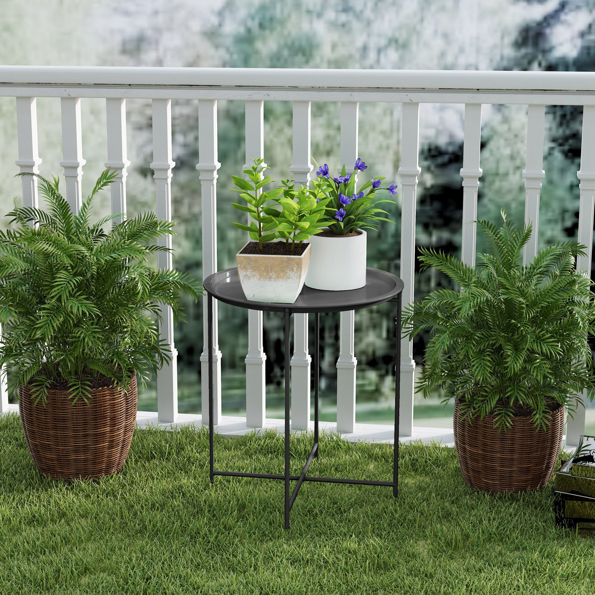 Outsunny Steel Removable Tray Top Garden Table - Black 