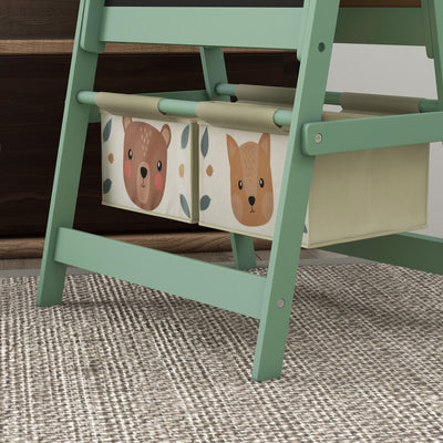 ZONEKIZ Kids Table and Chair Set and Kids Easel with Paper Roll, Storage Baskets, Kids Activity Furniture Set, Green 