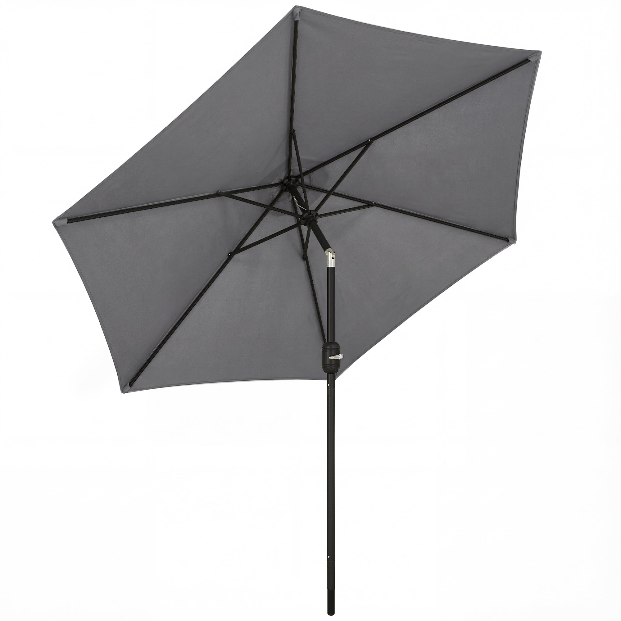 Outsunny 2.6 m Garden Parasol Umbrella with Aluminium Pole, Outdoor Patio Umbrella with Tilt and Crank, Vent, Grey 