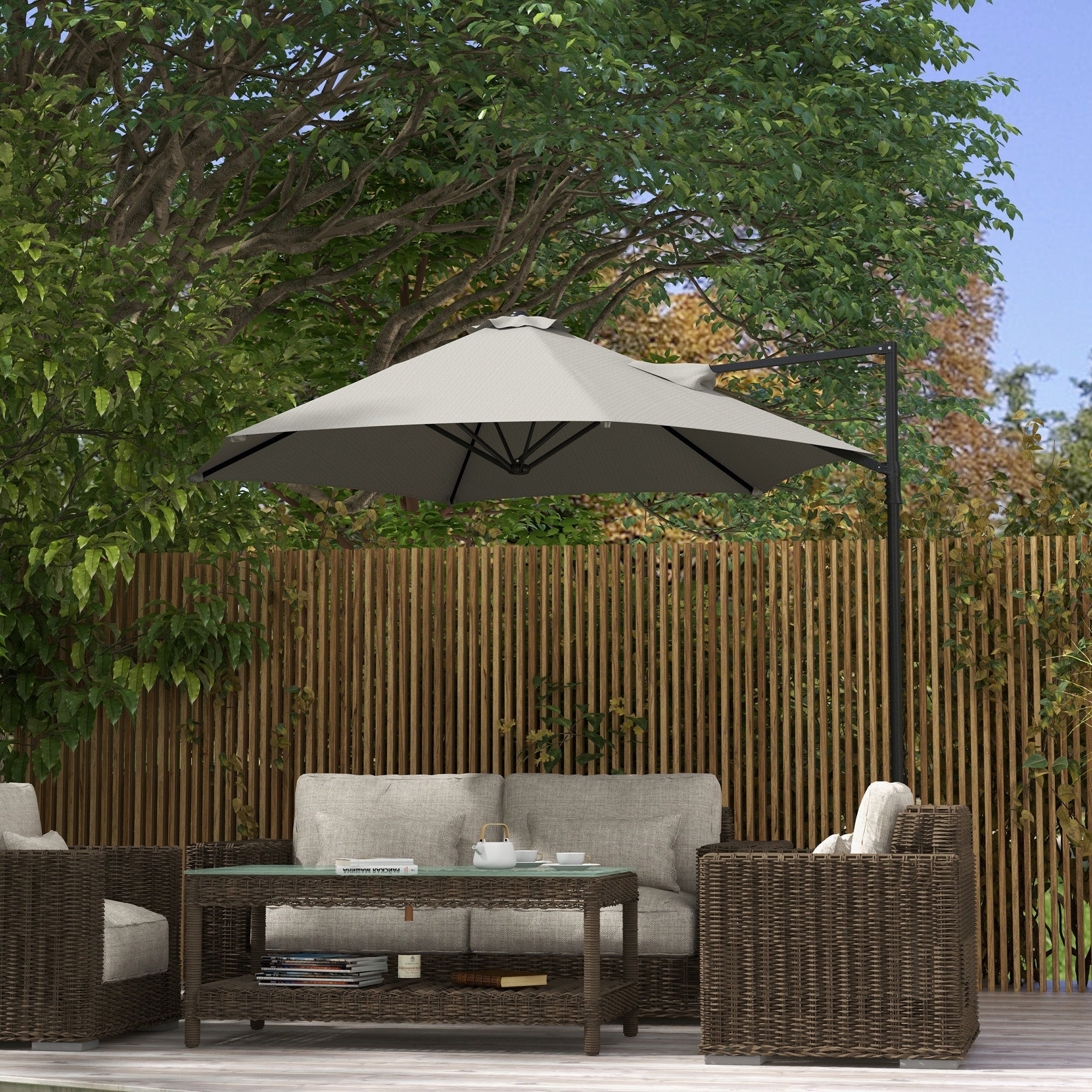 Outsunny 2.5m Rotating Cantilever Parasol - Light Grey 