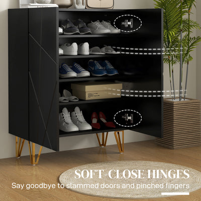 HOMCOM Narrow Shoe Storage Cabinet with Soft-Close Hinges and Adjustable Shelves for 15-20 Pairs of Shoes, Black 