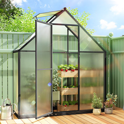 Outsunny Polycarbonate Greenhouse with Swing Door and Adjustable Window, Walk-in Greenhouse, 5.5 x 2ft, Black 