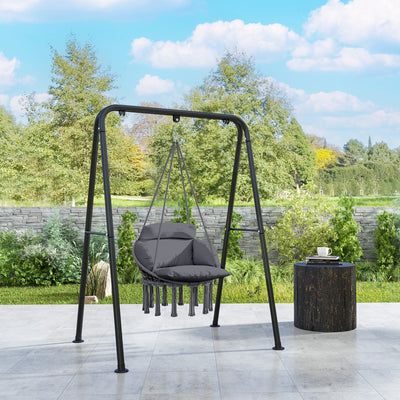Outsunny Hanging Chair Outdoor Hammock Chair with Soft Cushion, Cotton Rope Boho Style Swing Chair, Hanging Garden Swing Seat for Indoor Outdoor, Dark Grey 