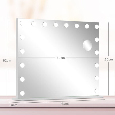 HOMCOM Hollywood Vanity Mirror with Lights, Large 80x62 cm Lighted Makeup Mirror with 3 Colour, 18 LED Bulbs, 10X Magnifying, USB Charging Port, Touch Screen, Tabletop or Wall Mounted Design, White 