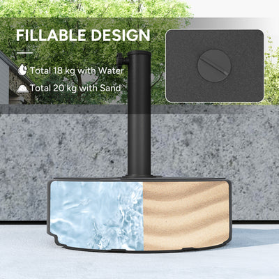 Outsunny Round Garden Parasol Base, Garden Umbrella Stand Heavy Duty Parasol Base, Filled Up to 20kg with Stand or 18kg with Water for Garden, Poolside, Black 