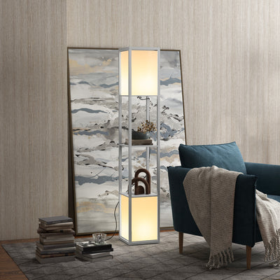 HOMCOM Modern Shelf Floor Lamp with Dual Ambient Light, Standing Lamp Living Room, Bedroom, 156cm, Grey 