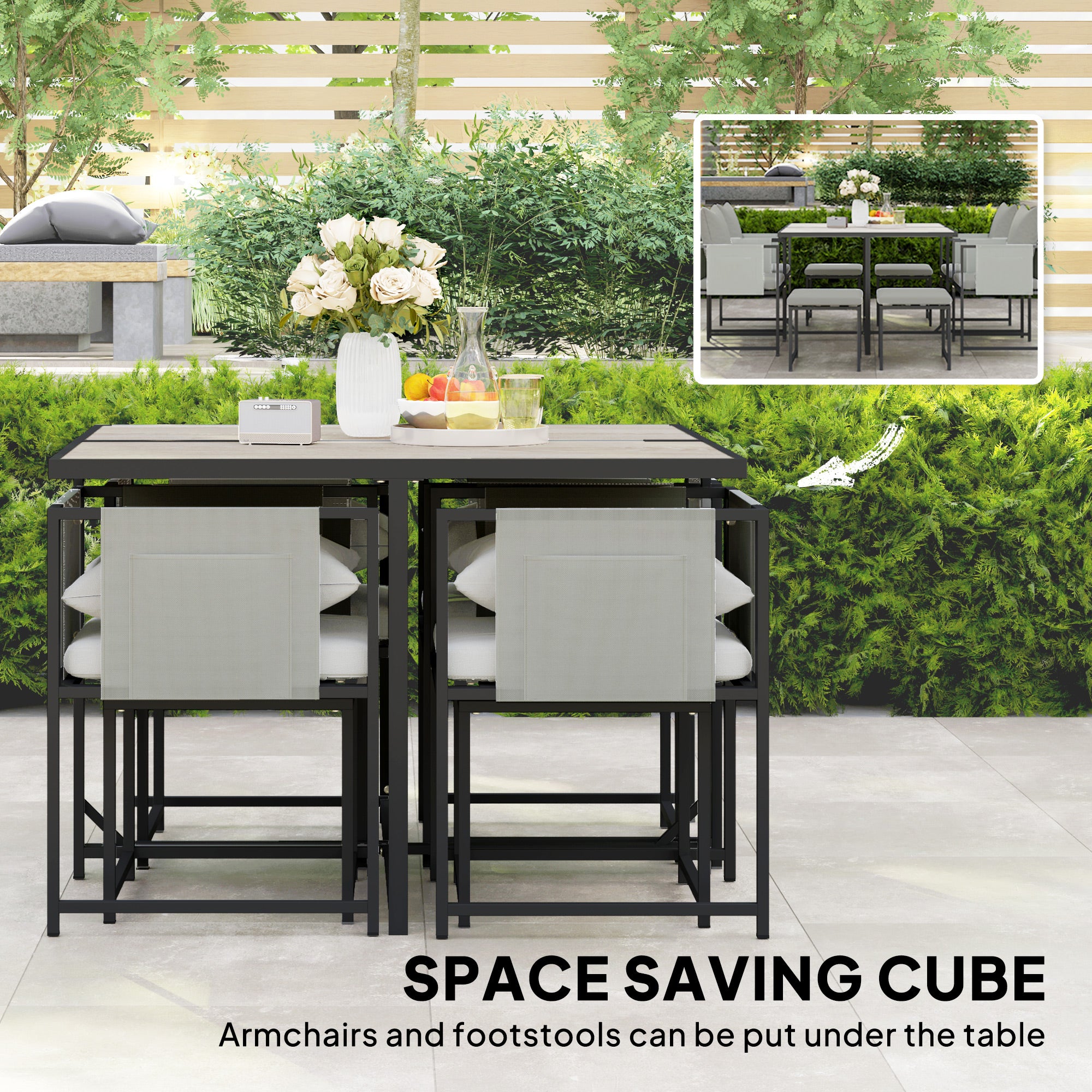 Outsunny Nine-Piece Steel Frame Garden Dining Set - Dark Grey 