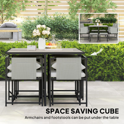 Outsunny Nine-Piece Steel Frame Garden Dining Set - Dark Grey 