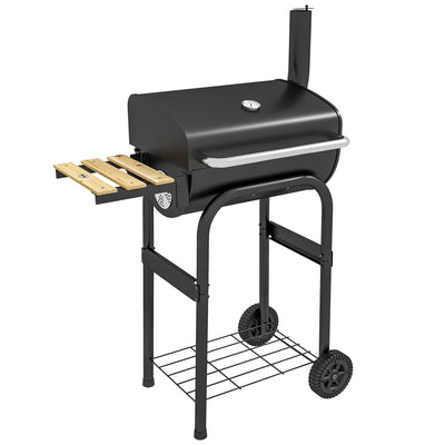 Outsunny Charcoal BBQ, with Thermometer, Shelves and Wheels 
