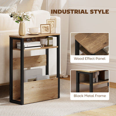 HOMCOM Industrial-Style Side Table - Black/Walnut Brown 