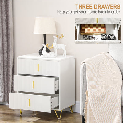 HOMCOM Set of 2 Elegant Chest of Three Drawers - White/Gold-Tone 