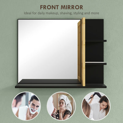 HOMCOM Bamboo Panel Bathroom Mirror, with Shelves 