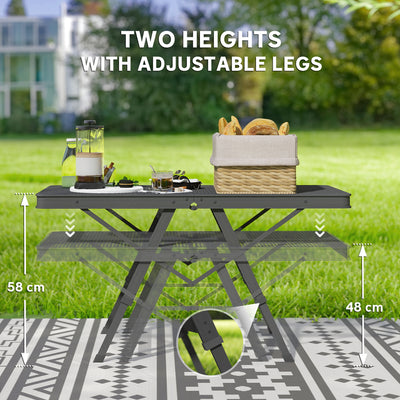 Outsunny 3 ft Folding Camping Table w/ Adjustable Heights, Outdoor Folding Picnic Table with Metal Mesh Desktop & Aluminium Legs, Portable Lightweight BBQ Table for Picnic, Garden, Party, Black 