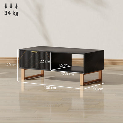 HOMCOM Elegant Marble Effect Storage Coffee Table - Black 