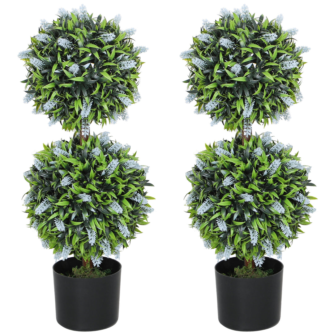 HOMCOM Set of 2 Decorative Artificial Plants Ball Trees with Lavender Flowers in Pot Fake Plants for Home Indoor Outdoor Decor, 70cm, Blue 