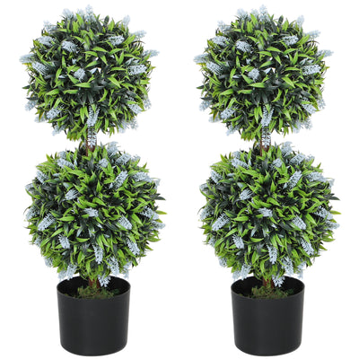 HOMCOM Set of 2 Decorative Artificial Plants Ball Trees with Lavender Flowers in Pot Fake Plants for Home Indoor Outdoor Decor, 70cm, Blue 