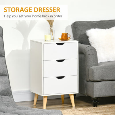 HOMCOM Set of 2 Bedside Tables, Modern Nightstand Side End Table with 3 Storage Drawers and Solid Pine Wood Legs for Bedroom Living Room Entryway, White 