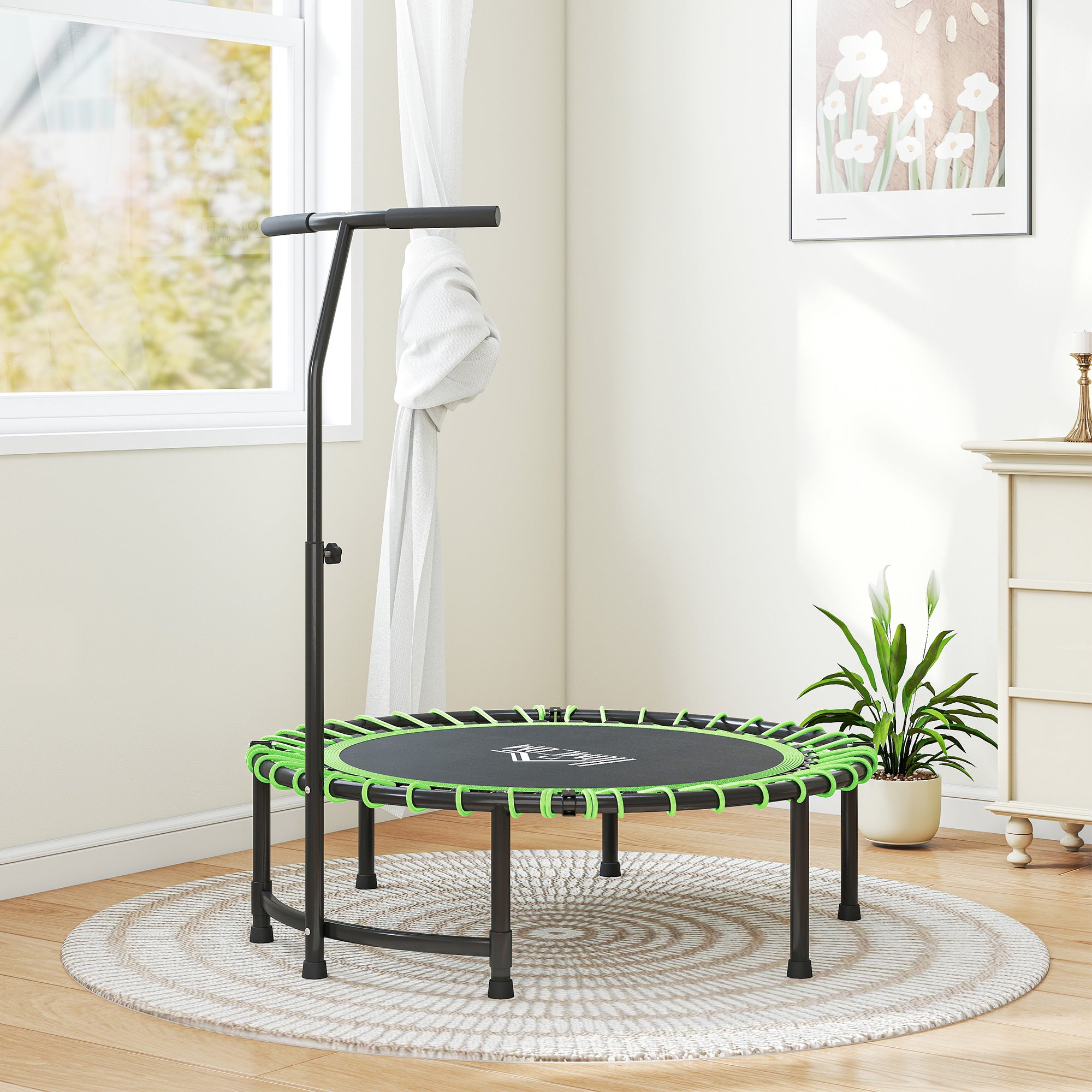 HOMCOM Mini Round Steel Frame Trampoline w/ Adjustable Handle, Green