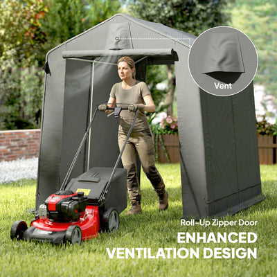 Outsunny 7.5 x 6.2 ft Outdoor Garden Storage Shed, Waterproof Bike Tent with Roll-Up Zipper Door and Vent, Dark Grey 