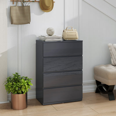 HOMCOM High Gloss Chest of Drawers, 4-Drawer Storage Cabinets, Modern Dresser for Bedroom, Grey 