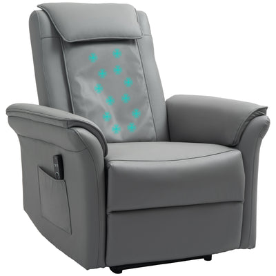 HOMCOM 3D Kneading Massage Recliner Chair with Headrest, Breathable Leather Recliner Armchair, Electric Reclining Chair with Footrest, Remote with USB Port, Side Pockets for Home, Grey 