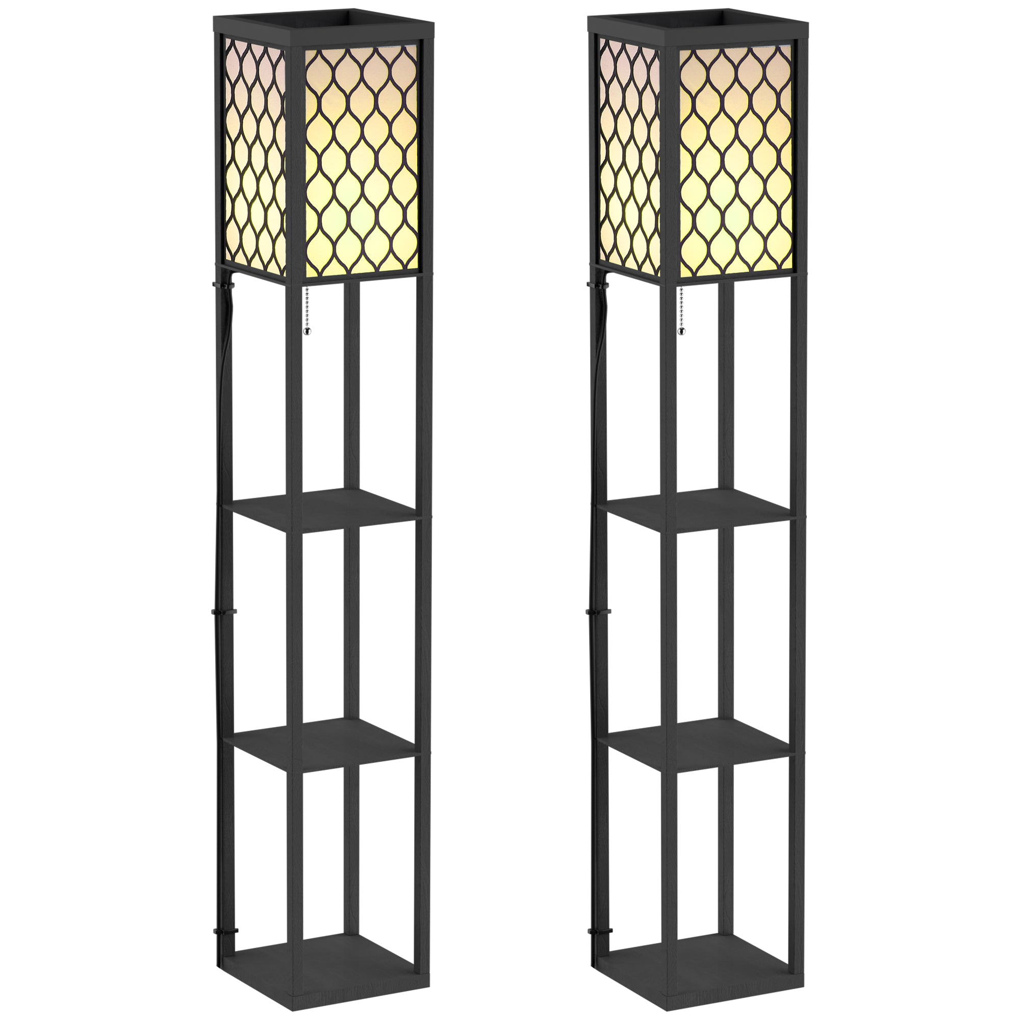 HOMCOM Three-Shelf Standing Lamps Set of 2 - Black 