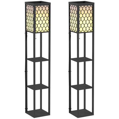 HOMCOM Three-Shelf Standing Lamps Set of 2 - Black 