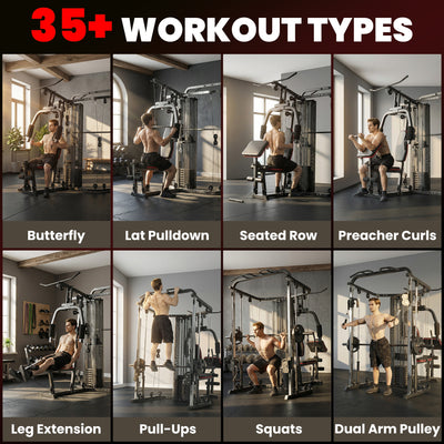 SPORTNOW Home Multi Gym Smith Machine with 65kg Weight Stack, Cable Pulley System, Chest Station, Preacher Pad & Leg Developer 