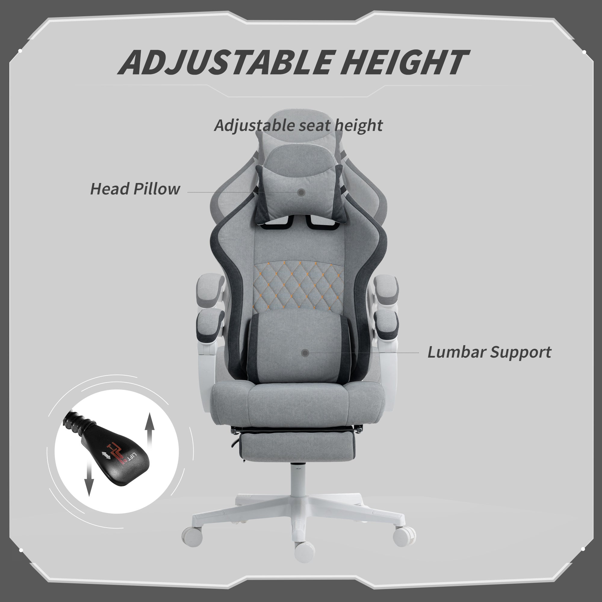 HOMCOM Ergonomic High Back Gaming Chair for Adults, Printed Velvet Computer Recliner Chair with Footrest, Lumbar Support, Adjustable Height and 360° Swivel Seat for Office or Gaming, Grey