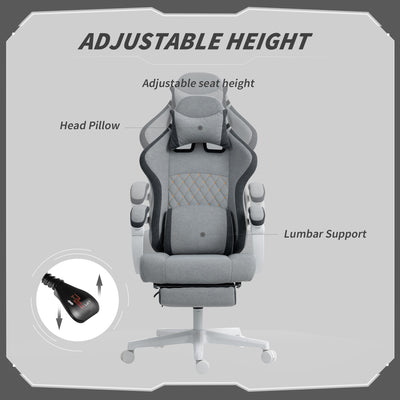 HOMCOM Ergonomic High Back Gaming Chair for Adults, Printed Velvet Computer Recliner Chair with Footrest, Lumbar Support, Adjustable Height and 360° Swivel Seat for Office or Gaming, Grey 