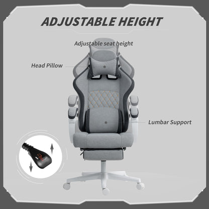 HOMCOM Ergonomic High Back Gaming Chair for Adults, Printed Velvet Computer Recliner Chair with Footrest, Lumbar Support, Adjustable Height and 360° Swivel Seat for Office or Gaming, Grey