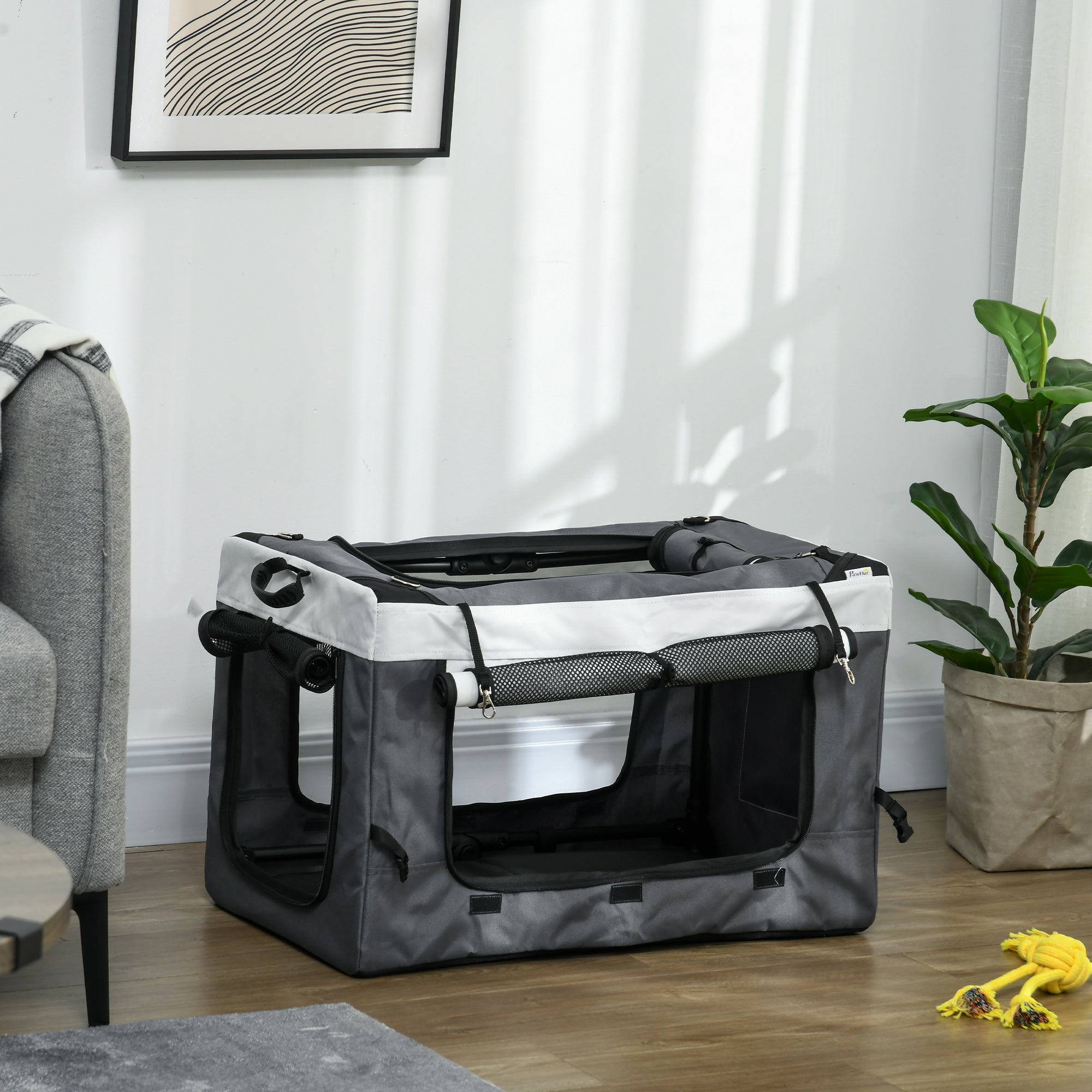 PawHut Foldable Dog Stroller, Pet Travel Crate, with Detachable Carrier, Soft Padding, for Mini, Small Dogs - Grey 