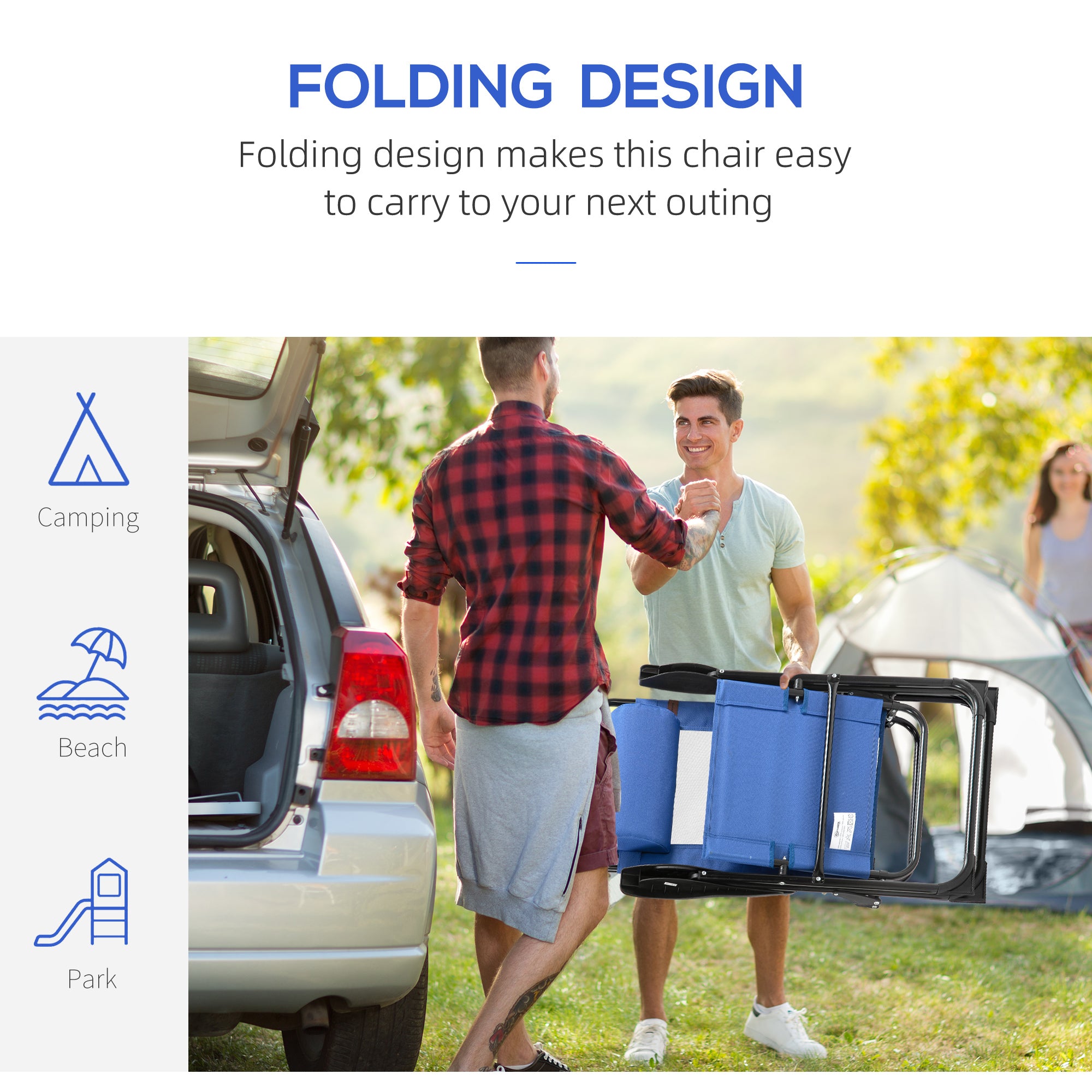 Outsunny Folding Garden Chairs Set of 2, 5-Position Recliner Camping Chair with High Back, All Weather Texteline Seat, Portable Outdoor Dining Chairs with Headrests for Patio, Picnic, Blue 