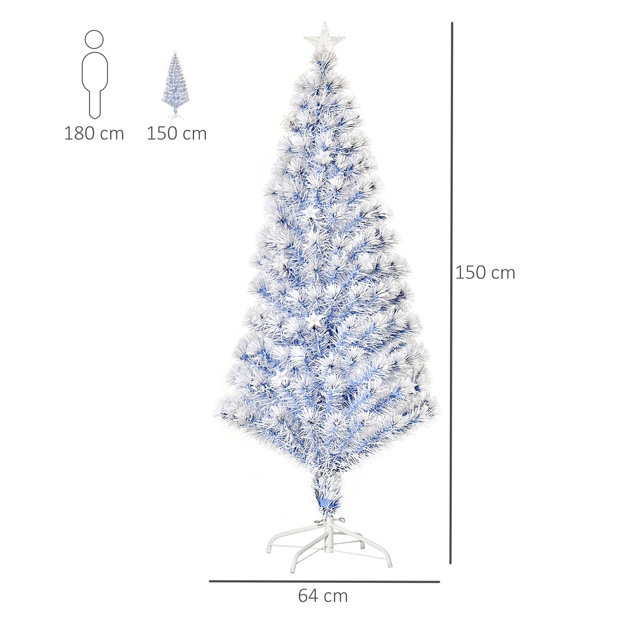 HOMCOM 5FT Artificial Fibre Optic Christmas Tree Seasonal Decoration w/ LED Lights Pre-Lit Easy Store White Blue 
